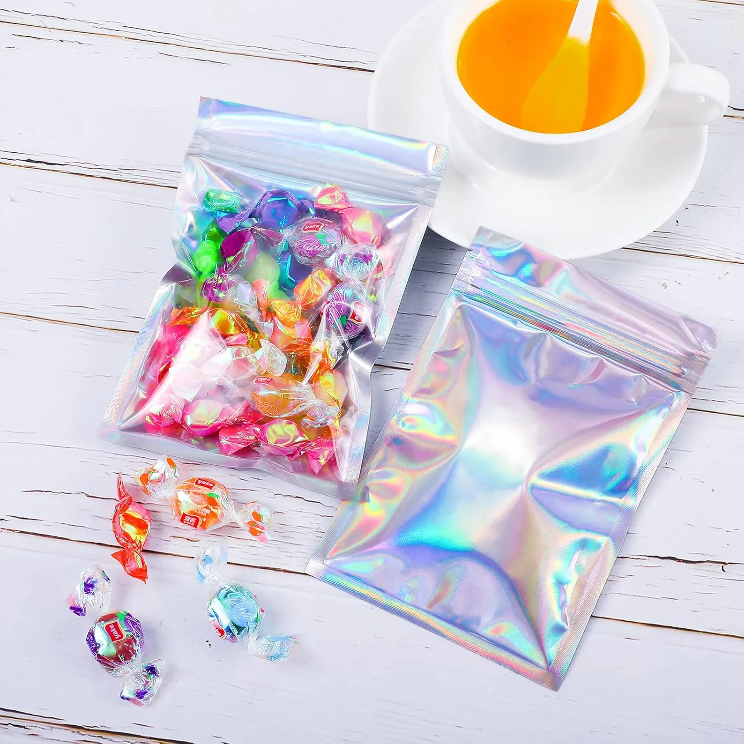 Blulu 100 Pieces Resealable Smell Foil Proof Bag Foil Pouch Flat Bag for Party Favor Food Storage(5.5 x 7.8 Inches,Holographic Color)