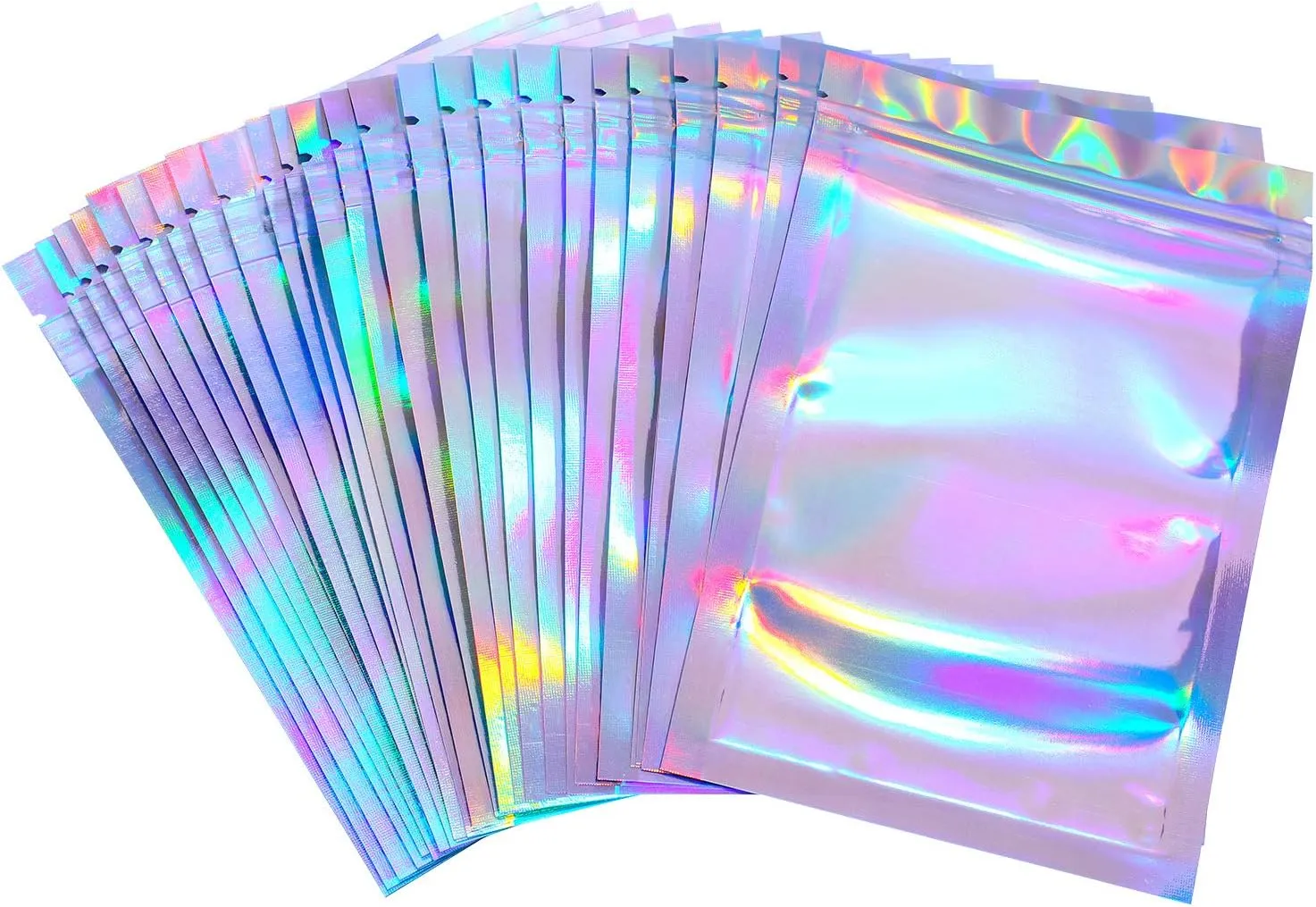 Blulu 100 Pieces Resealable Smell Foil Proof Bag Foil Pouch Flat Bag for Party Favor Food Storage(5.5 x 7.8 Inches,Holographic Color)