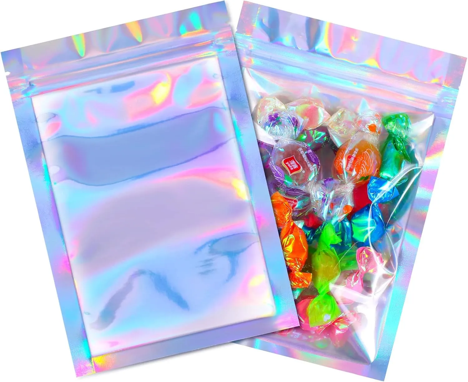 Blulu 100 Pieces Resealable Smell Foil Proof Bag Foil Pouch Flat Bag for Party Favor Food Storage(5.5 x 7.8 Inches,Holographic Color)