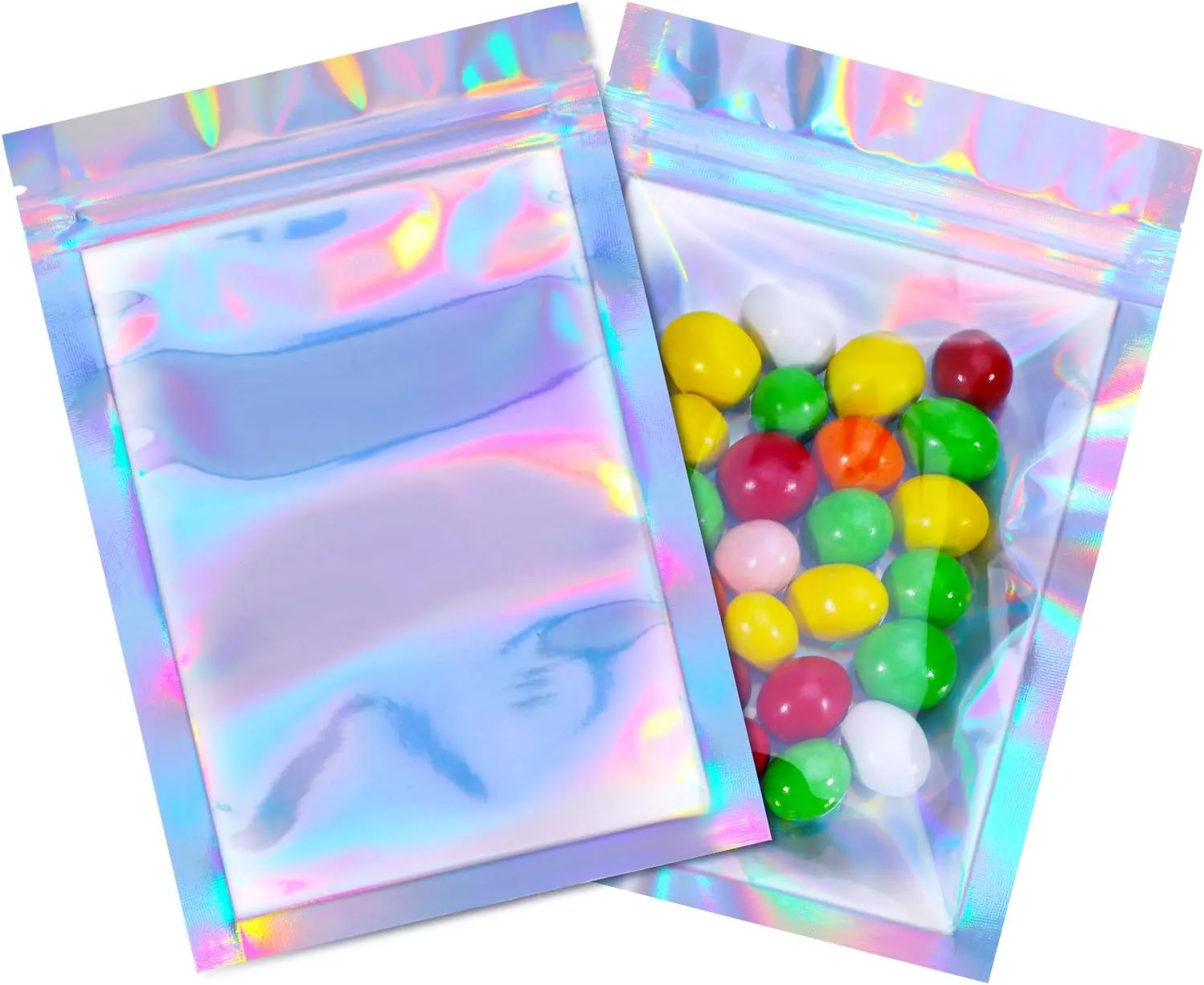 Blulu 100 Pieces Resealable Smell Foil Proof Bag Foil Pouch Flat Bag for Party Favor Food Storage(7 x 9 Inches,Holographic Color)