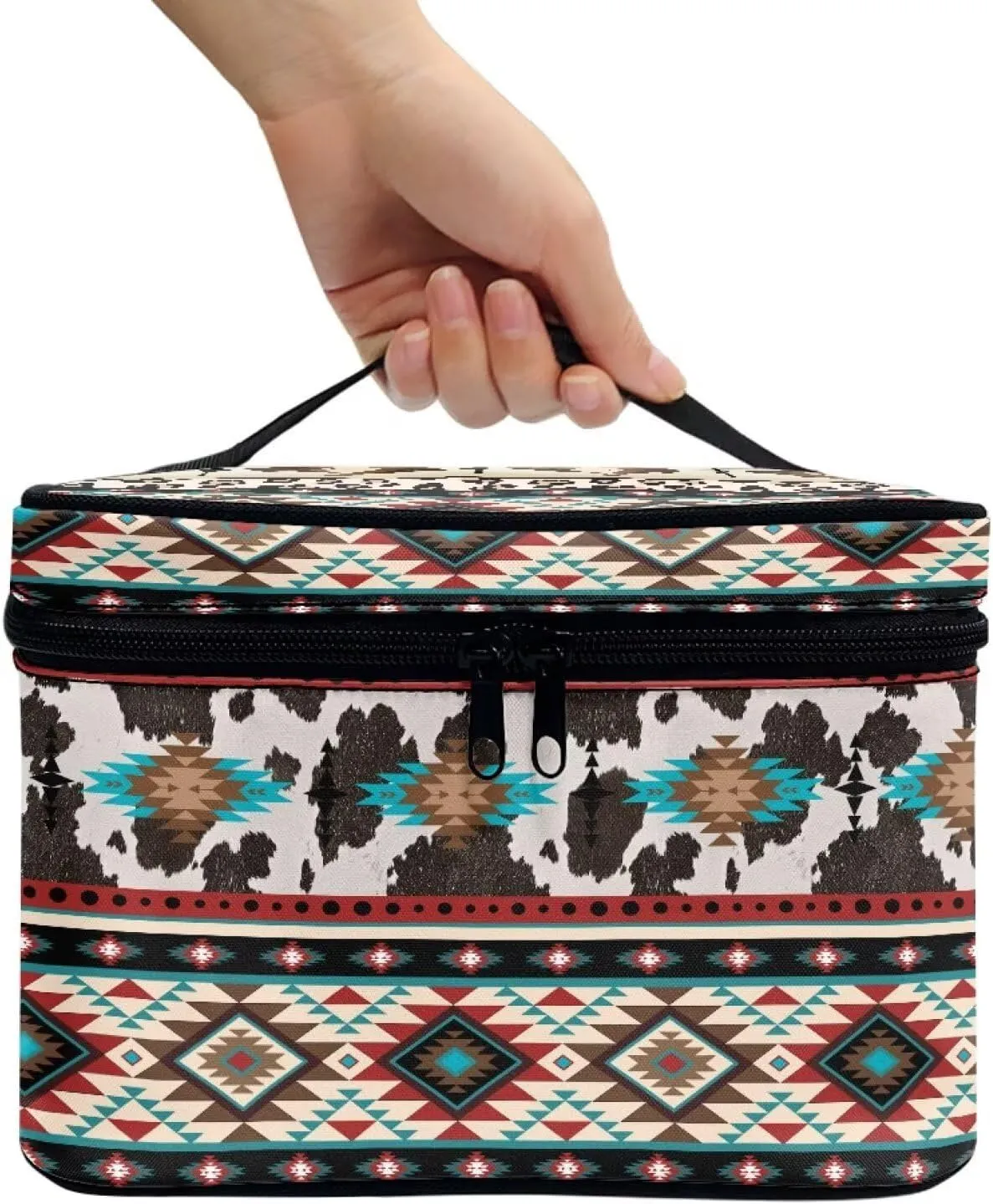 Boatee Aztec Cow Print Makeup Bag Fashion Purse Large Makeup Organizer Travel Cosmetic Bag Makeup Brushes Aesthetic Accessories Toiletry Bags Wallet