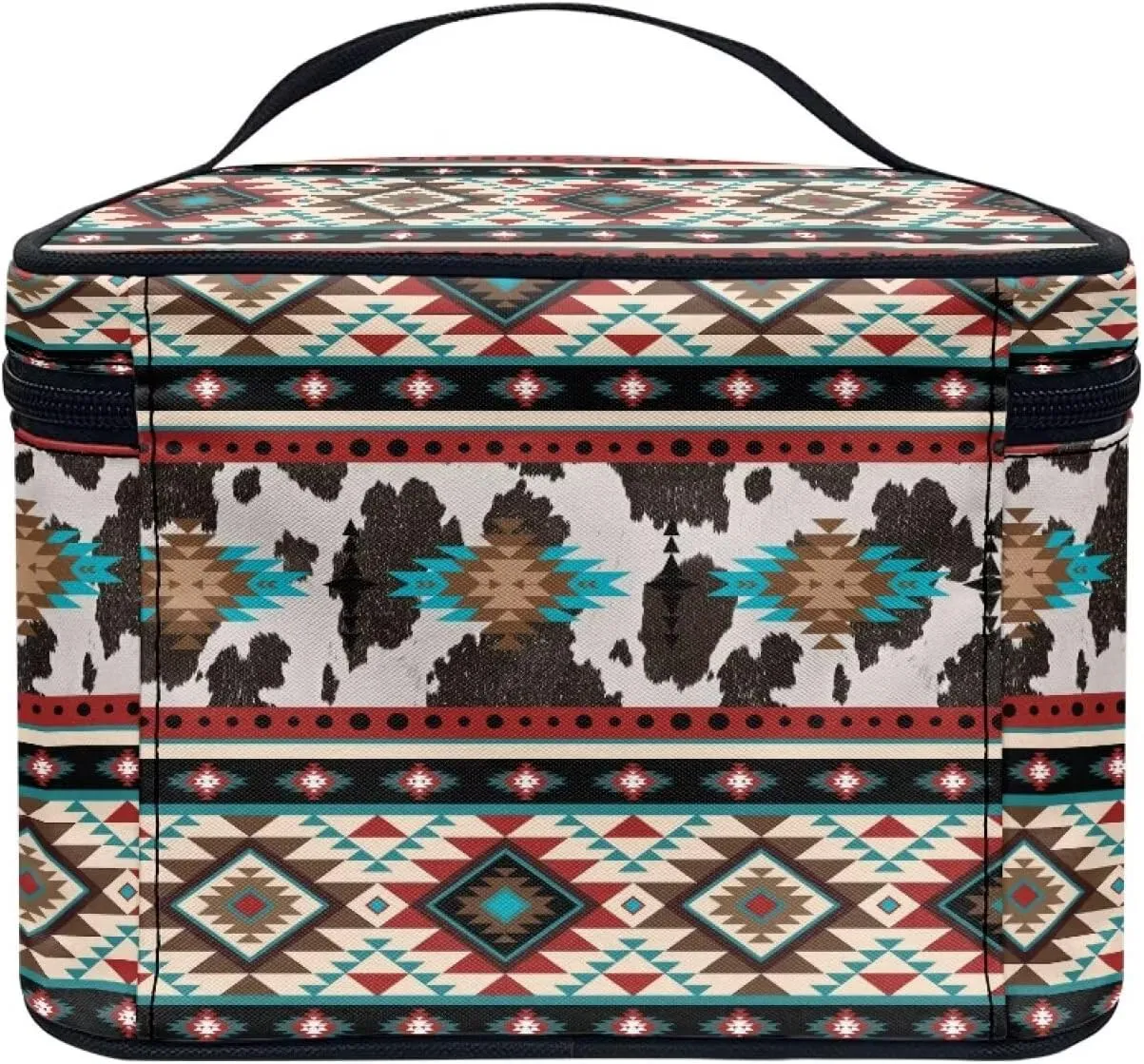 Boatee Aztec Cow Print Makeup Bag Fashion Purse Large Makeup Organizer Travel Cosmetic Bag Makeup Brushes Aesthetic Accessories Toiletry Bags Wallet