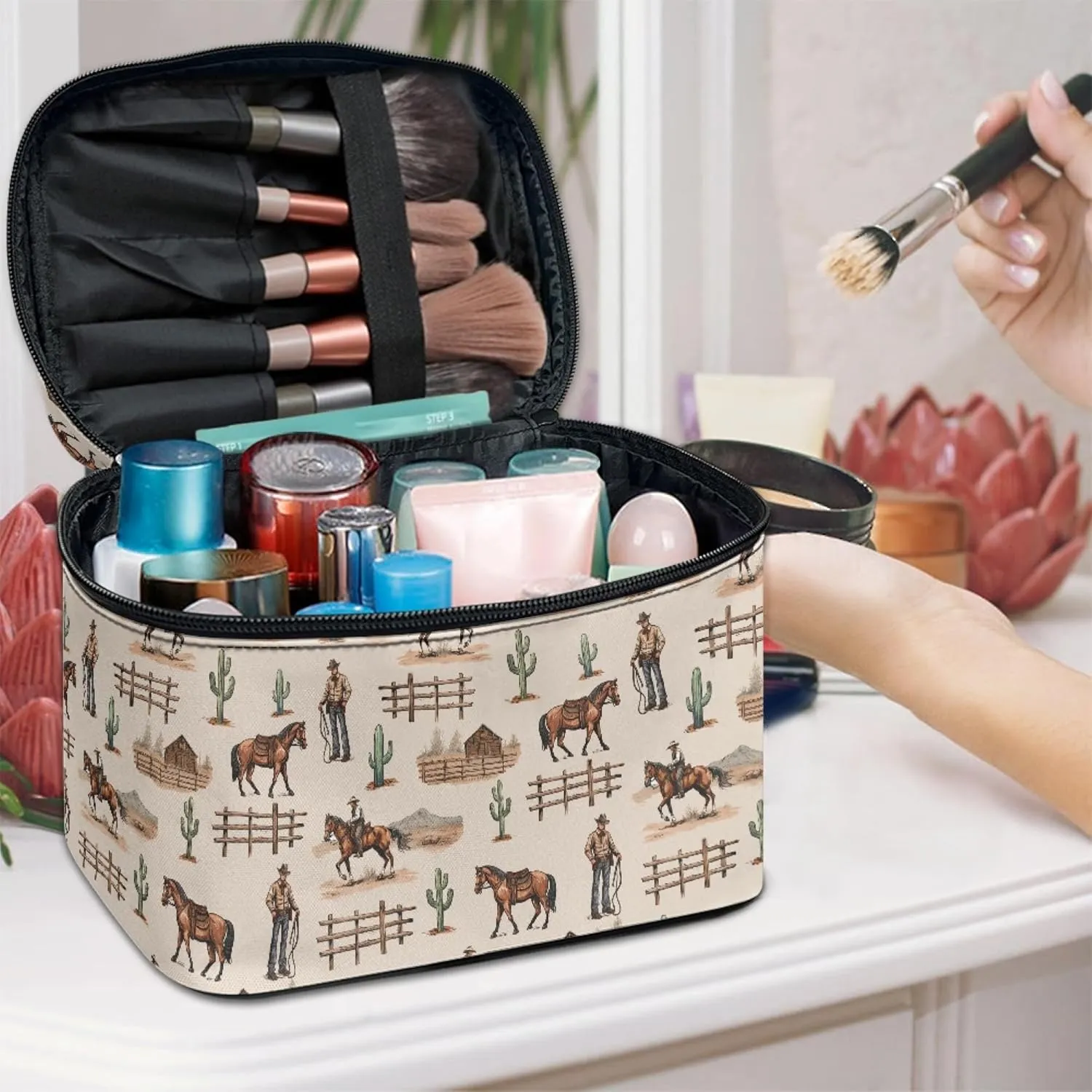 Boatee Racecourse Cosmetic Bag Multi-Functional Make Up Bags for Women Toiletry Bags for Traveling with Smooth Zipper Closure Large Capacity Makeup Organizer Travel