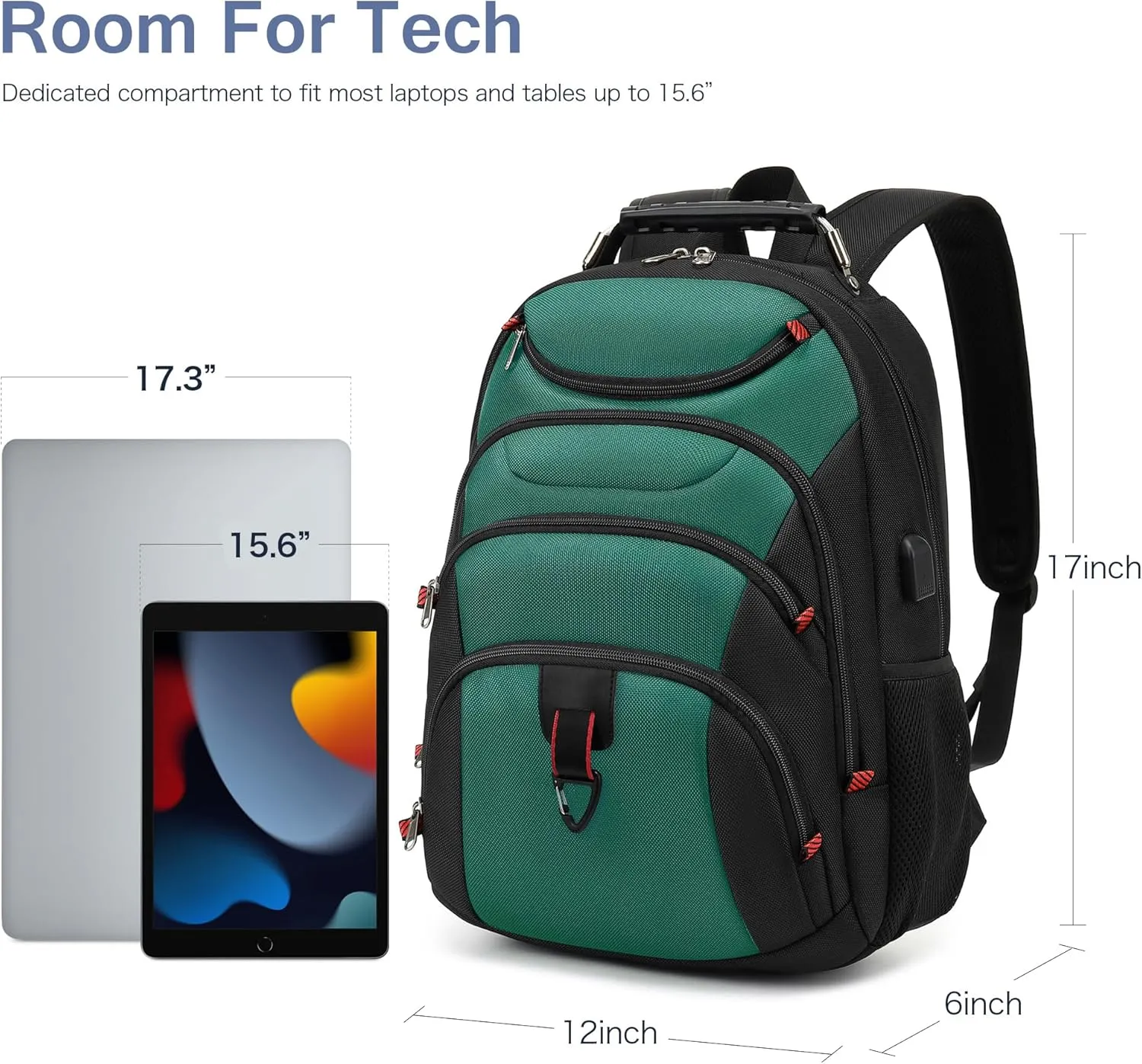 Boavan Laptop Backpack for men, 15.6 inch Laptop Bag with USB Port, Waterproof Travel Work Backpack Purse, Anti-Theft Teacher Nurse Doctor Casual Bookbags Office Business backpack，Deep Juniper Black
