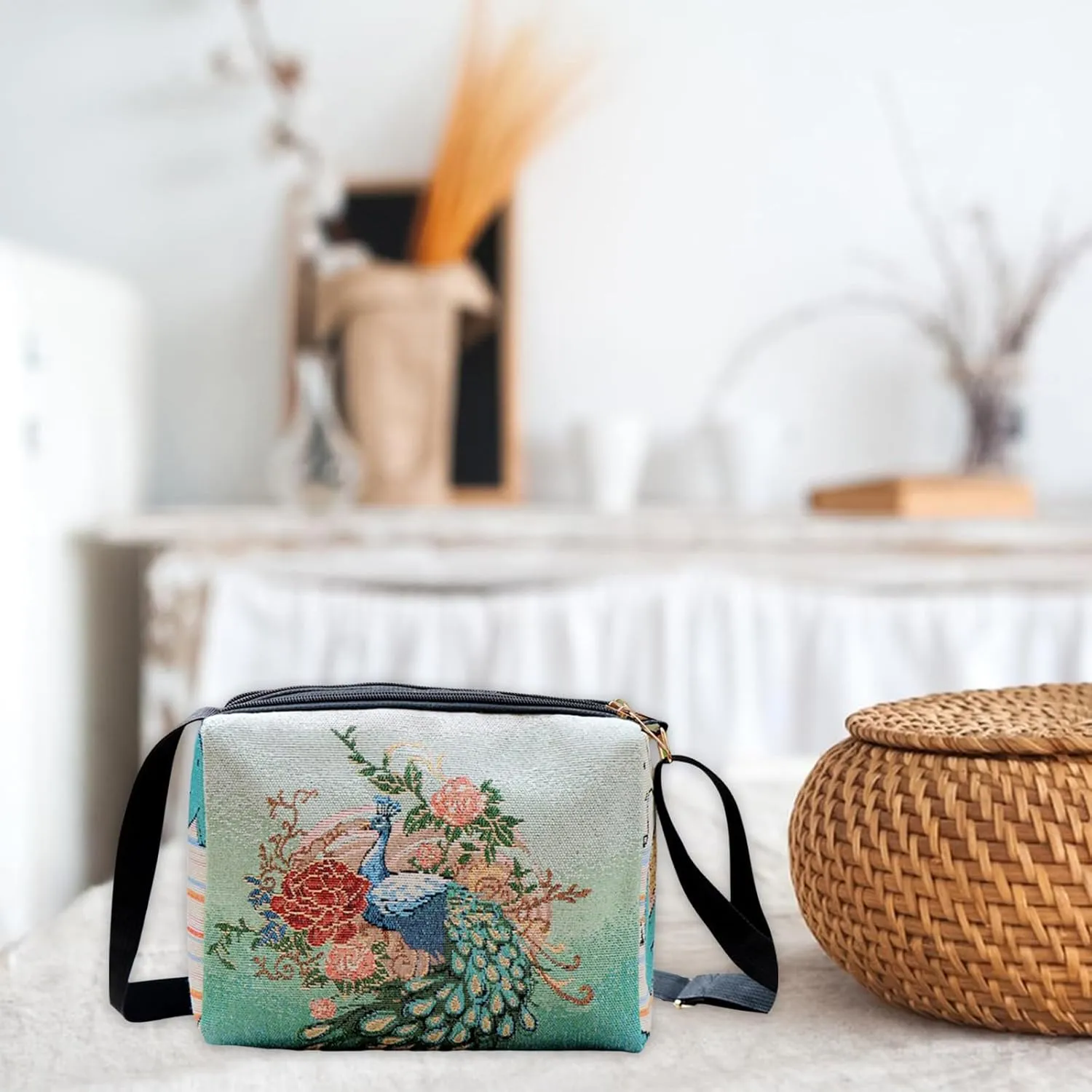 Boho Embroid Shoulder Bag for Women Crossbody, Adjustable Canvas Travel Crossbody Bag with Zipper, Shoulder Bag Mother Gift
