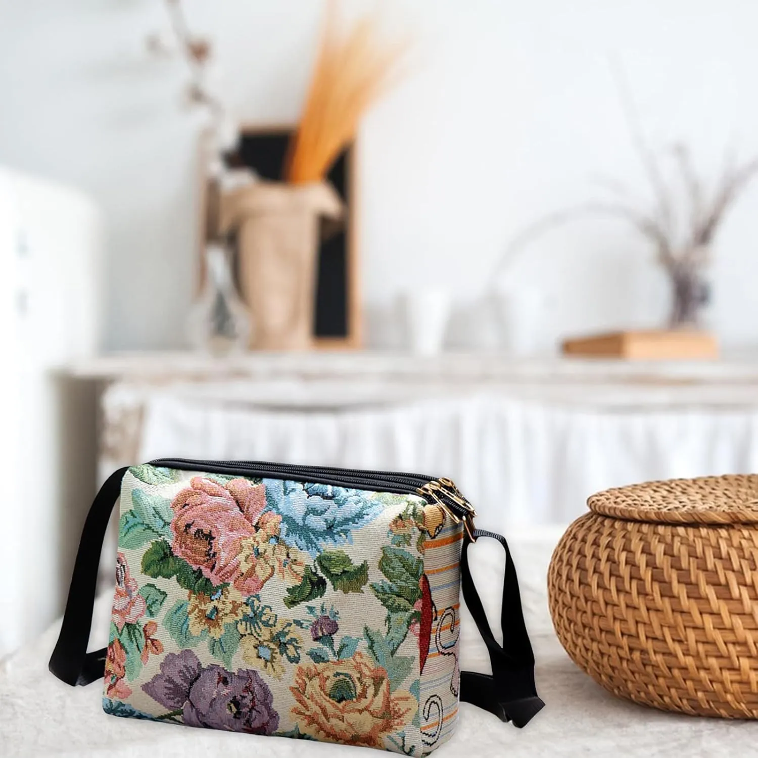 Boho Embroid Shoulder Bag for Women Crossbody, Adjustable Canvas Travel Crossbody Bag with Zipper, Shoulder Bag Mother Gift