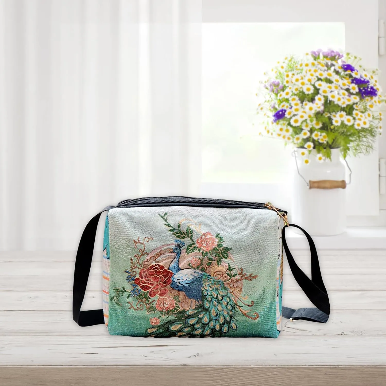 Boho Embroid Shoulder Bag for Women Crossbody, Adjustable Canvas Travel Crossbody Bag with Zipper, Shoulder Bag Mother Gift