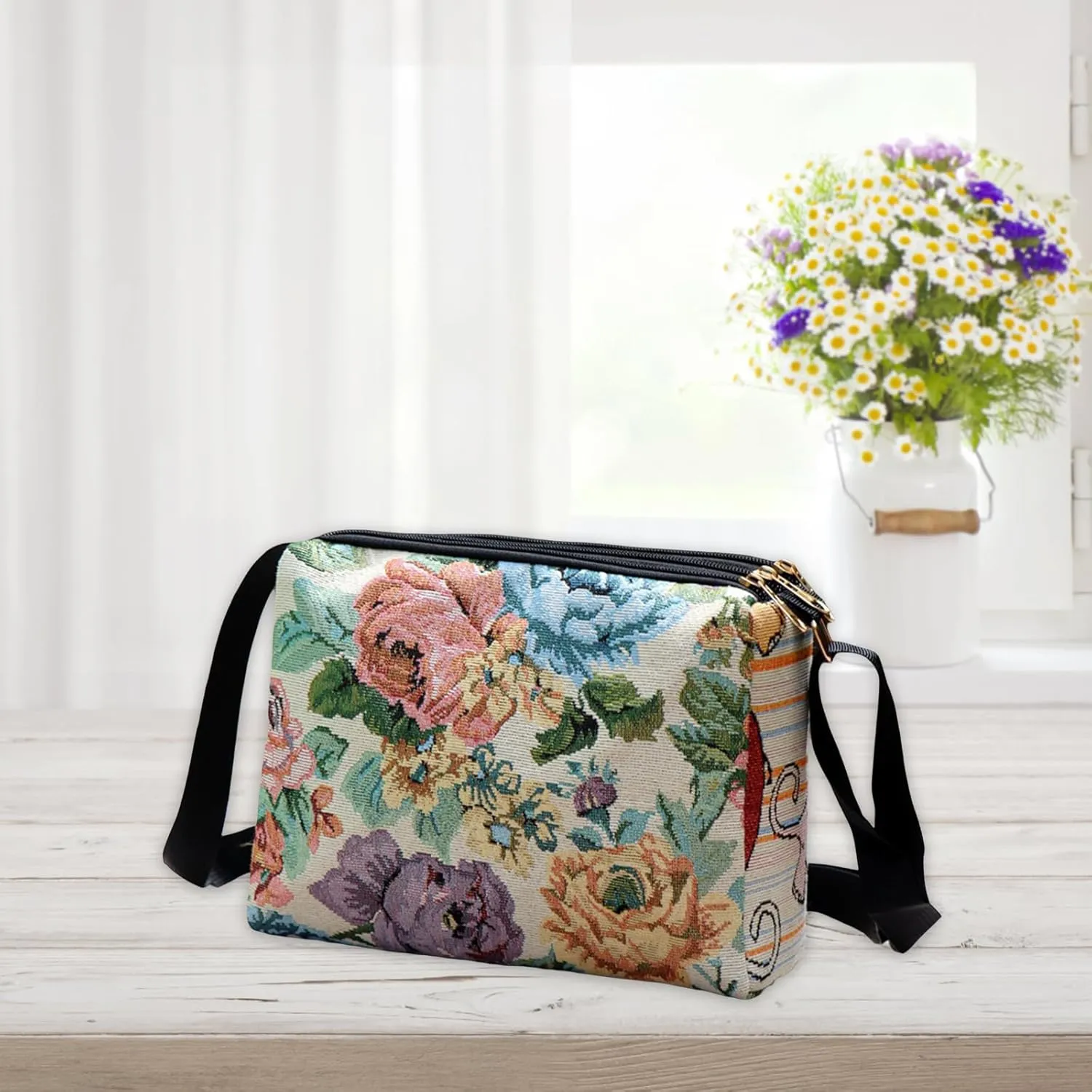 Boho Embroid Shoulder Bag for Women Crossbody, Adjustable Canvas Travel Crossbody Bag with Zipper, Shoulder Bag Mother Gift