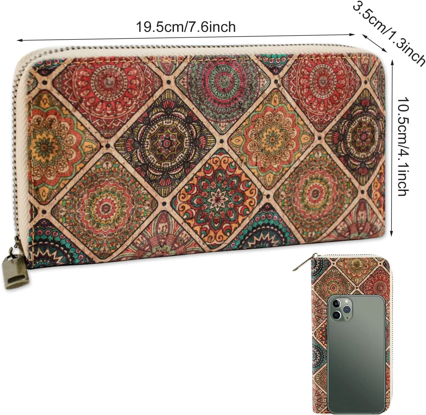 boshiho Vegan Cork Wallets Purse Handbags for Womens Eco Friendly Cork Cell Phone Clutch Bag (Pattern B)