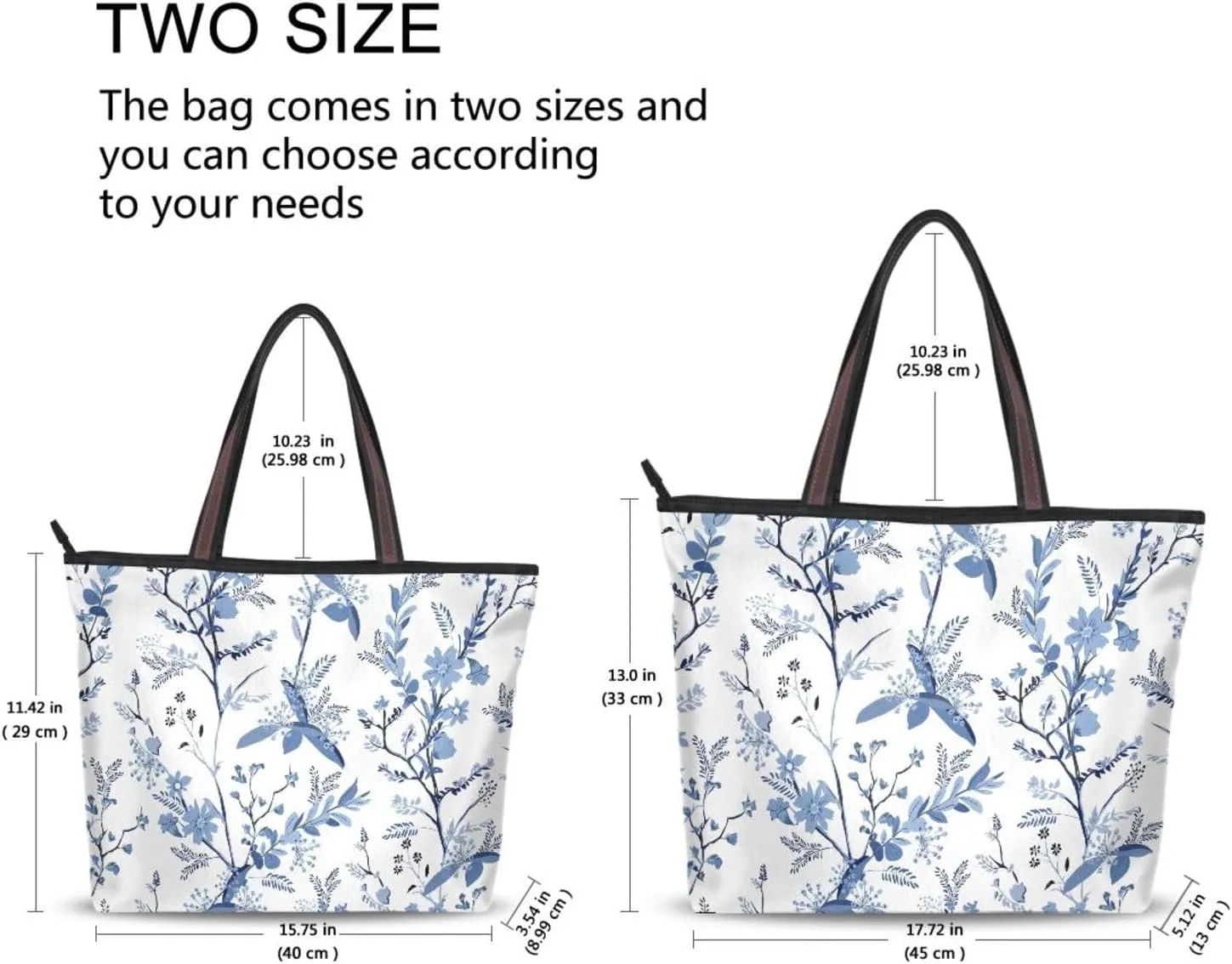 Botanical-florals-blue-pattern Fashion Shoulder Bags Tote Bags Handbags For Women, L