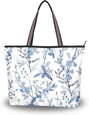 Botanical-florals-blue-pattern Fashion Shoulder Bags Tote Bags Handbags For Women, L