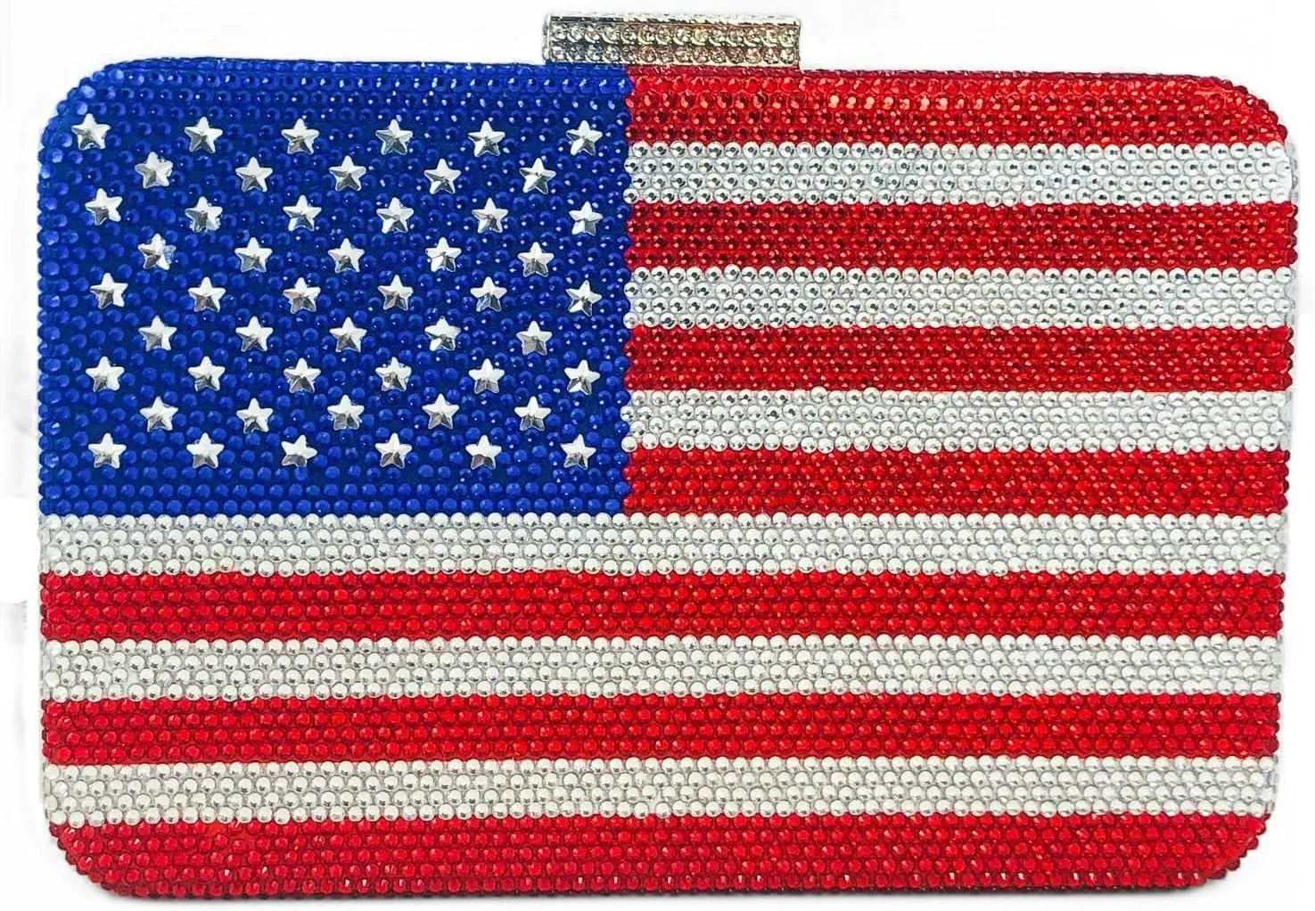 Boutique De FGG The American National Flag Crystal Clutch Purse for Women Evening Bags Party Chain Shoulder Handbags,Mini