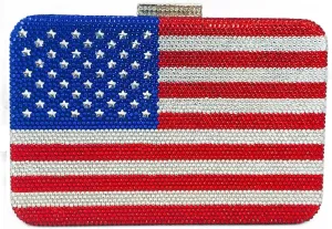 Boutique De FGG The American National Flag Crystal Clutch Purse for Women Evening Bags Party Chain Shoulder Handbags,Mini