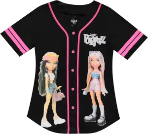 Bratz Ladies Dolls Baseball Jersey - Yasmin, Cloe, Jade, and Sasha Mesh Button Down Baseball Jersey 1990's Shirt