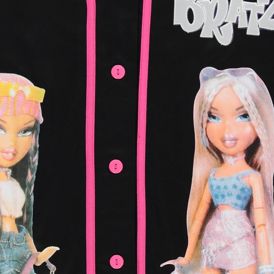 Bratz Ladies Dolls Baseball Jersey - Yasmin, Cloe, Jade, and Sasha Mesh Button Down Baseball Jersey 1990's Shirt