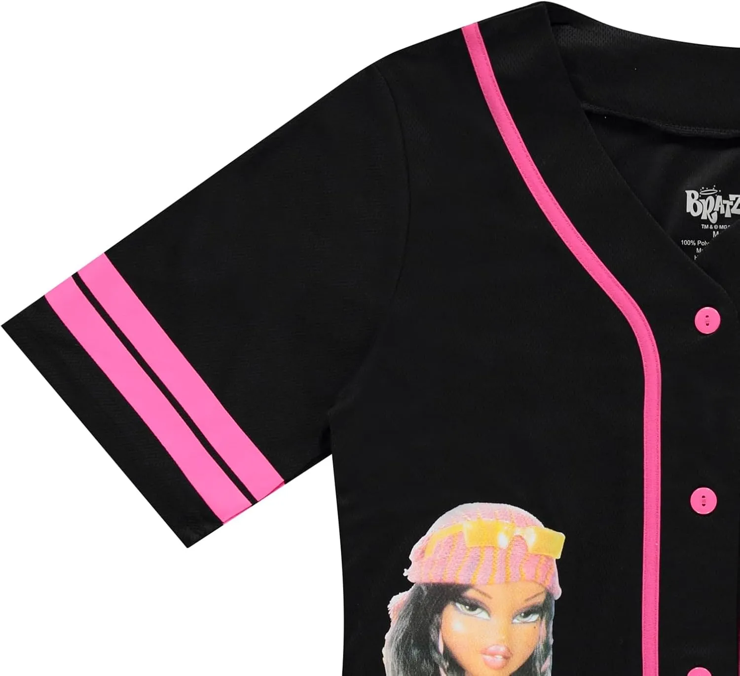 Bratz Ladies Dolls Baseball Jersey - Yasmin, Cloe, Jade, and Sasha Mesh Button Down Baseball Jersey 1990's Shirt