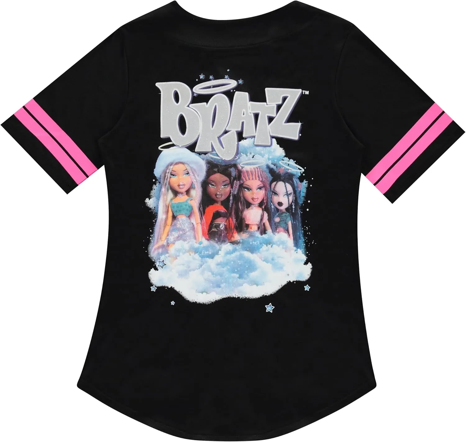 Bratz Ladies Dolls Baseball Jersey - Yasmin, Cloe, Jade, and Sasha Mesh Button Down Baseball Jersey 1990's Shirt
