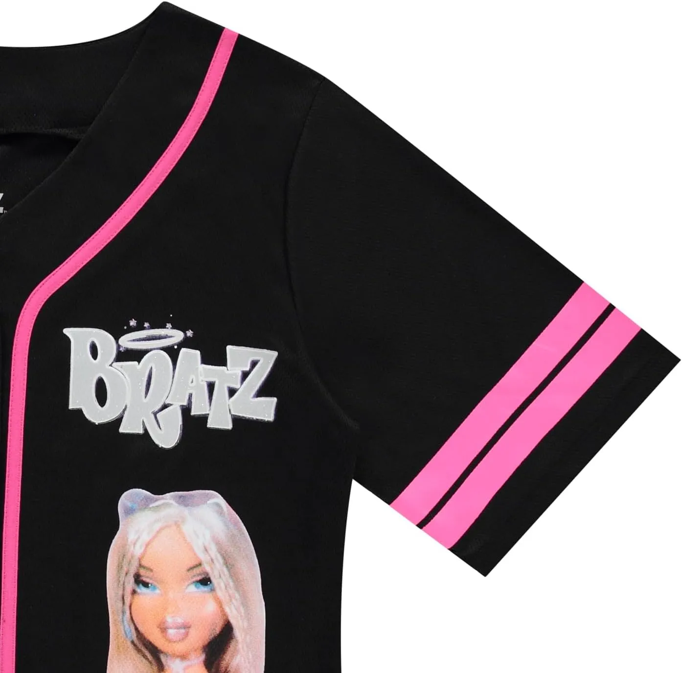 Bratz Ladies Dolls Baseball Jersey - Yasmin, Cloe, Jade, and Sasha Mesh Button Down Baseball Jersey 1990's Shirt
