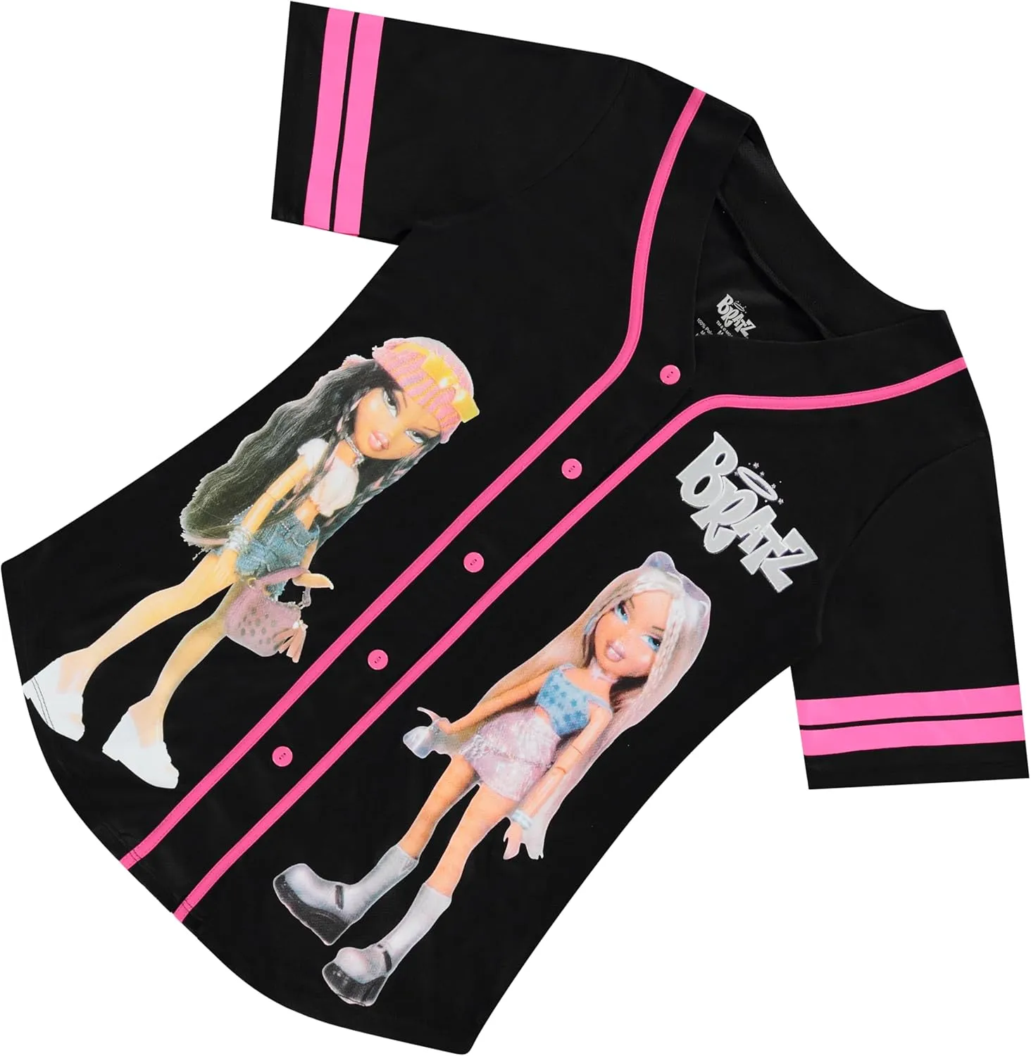 Bratz Ladies Dolls Baseball Jersey - Yasmin, Cloe, Jade, and Sasha Mesh Button Down Baseball Jersey 1990's Shirt