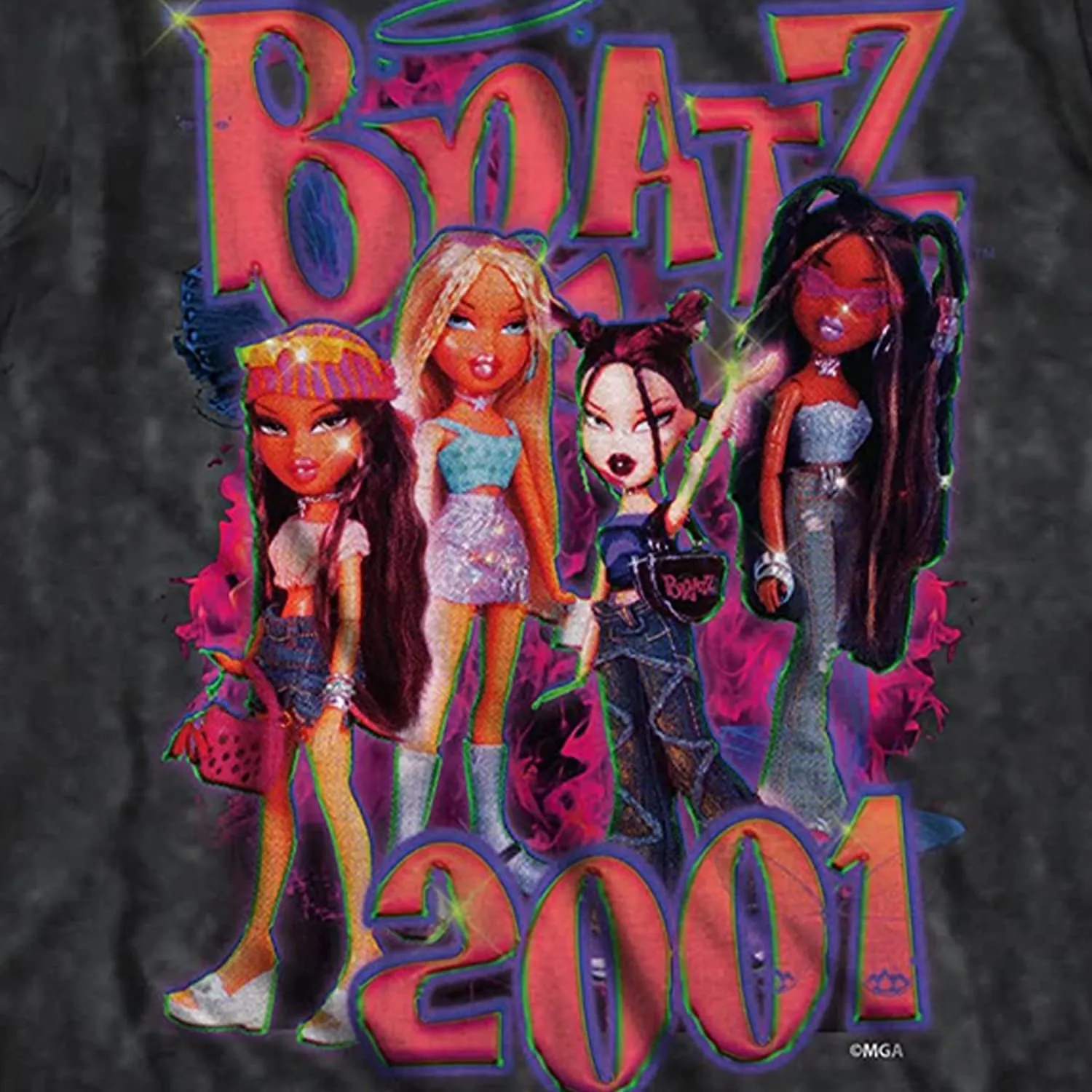 Bratz Mens Original Dolls Shirt - Yasmin, Cloe, Jade, and Sasha Tie Dye T-Shirt