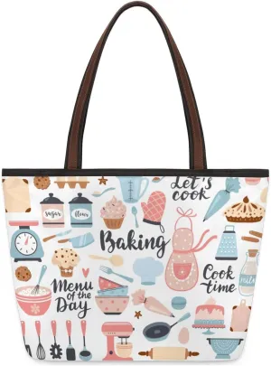 Breakfast Cooking Time Pattern Tote Bag for Women Womens Handbags Tote Bags for Travel Beach Gym