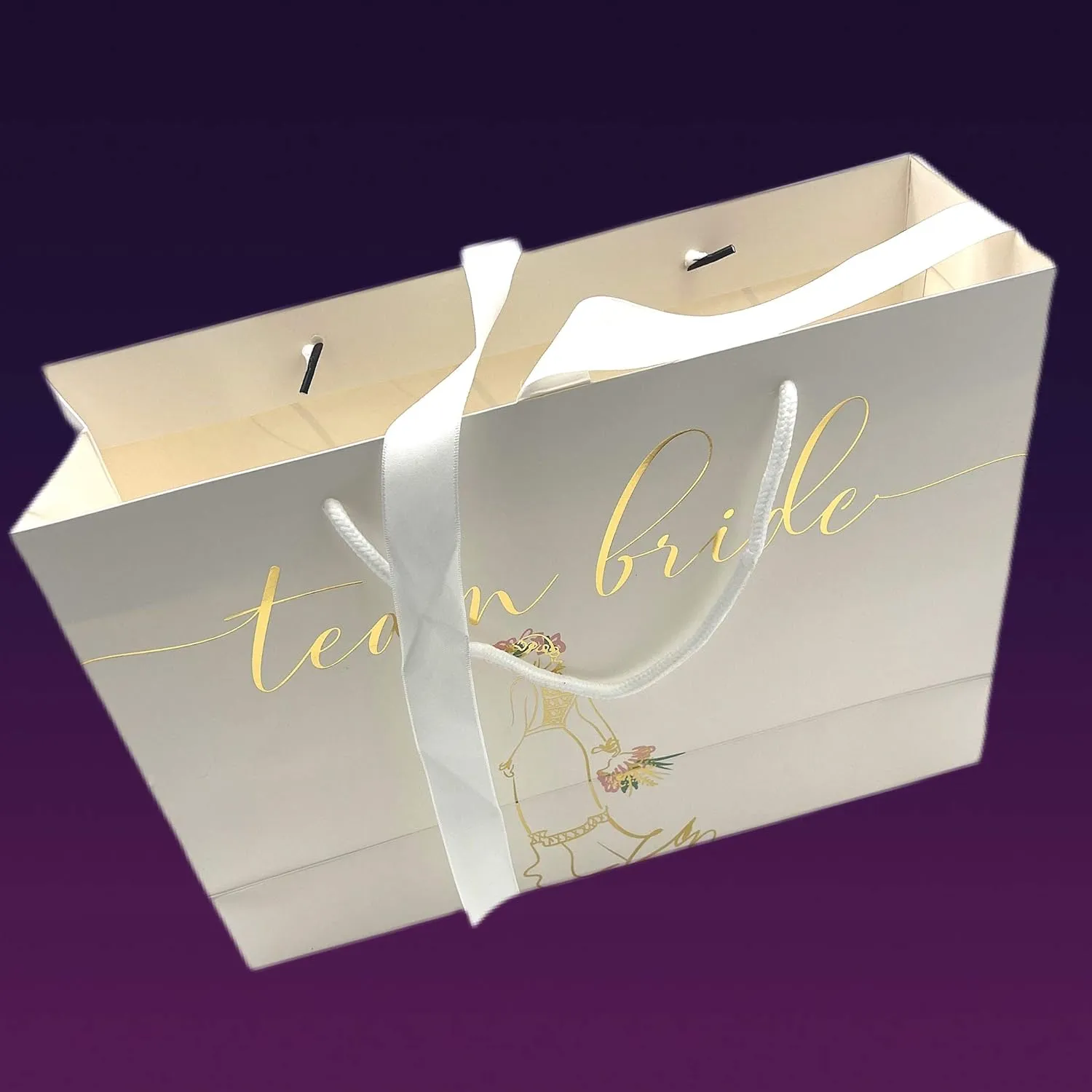 Bridesmaids Gift Bags Proposal, Euro Style With Handle & Satin Ribbon, Set Of 7. In Gold Foil For Bridal Party, Bachelorette Favors, I Do Crew Or Team Bride Tribe Gifts. (White & Gold Foil, 7)