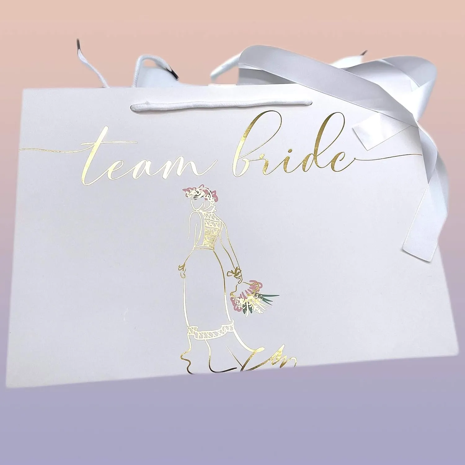 Bridesmaids Gift Bags Proposal, Euro Style With Handle & Satin Ribbon, Set Of 7. In Gold Foil For Bridal Party, Bachelorette Favors, I Do Crew Or Team Bride Tribe Gifts. (White & Gold Foil, 7)