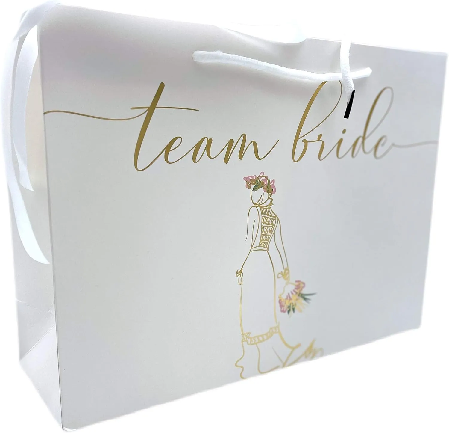Bridesmaids Gift Bags Proposal, Euro Style With Handle & Satin Ribbon, Set Of 7. In Gold Foil For Bridal Party, Bachelorette Favors, I Do Crew Or Team Bride Tribe Gifts. (White & Gold Foil, 7)