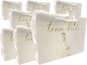 Bridesmaids Gift Bags Proposal, Euro Style With Handle & Satin Ribbon, Set Of 7. In Gold Foil For Bridal Party, Bachelorette Favors, I Do Crew Or Team Bride Tribe Gifts. (White & Gold Foil, 7)