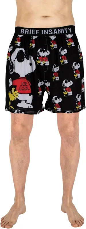 BRIEF INSANITY Snoopy Unisex Joe Cool Boxer Shorts | Peanuts Print Snoopy Boxer Shorts | Charlie Brown