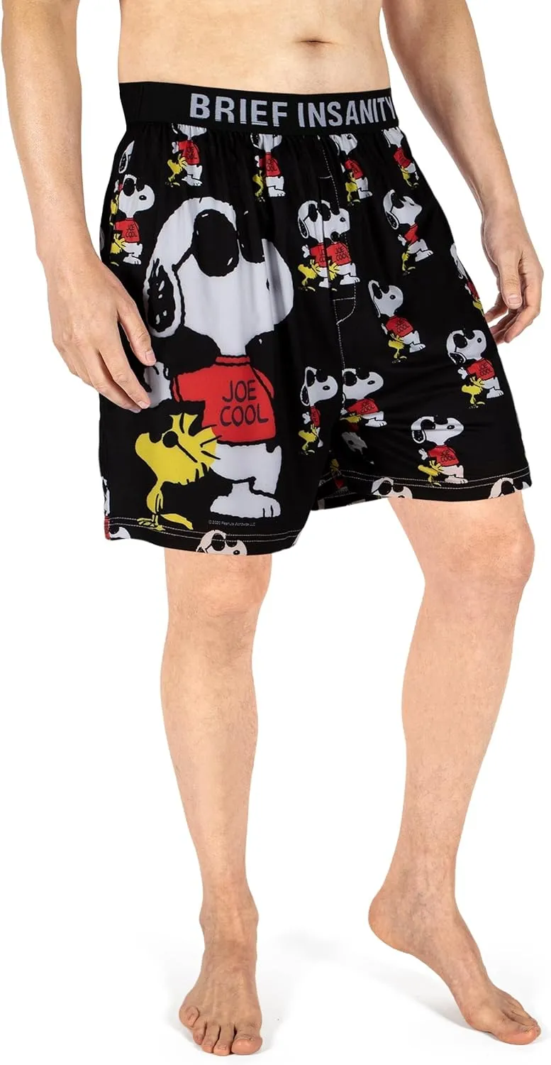 BRIEF INSANITY Snoopy Unisex Joe Cool Boxer Shorts | Peanuts Print Snoopy Boxer Shorts | Charlie Brown