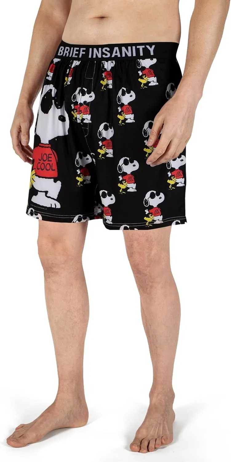 BRIEF INSANITY Snoopy Unisex Joe Cool Boxer Shorts | Peanuts Print Snoopy Boxer Shorts | Charlie Brown