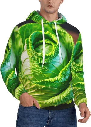 Bright Cabbage Print Pullover Hoodie Cozy Cotton Blend Men Hoodie Breathable Sweatshirt Casual Style