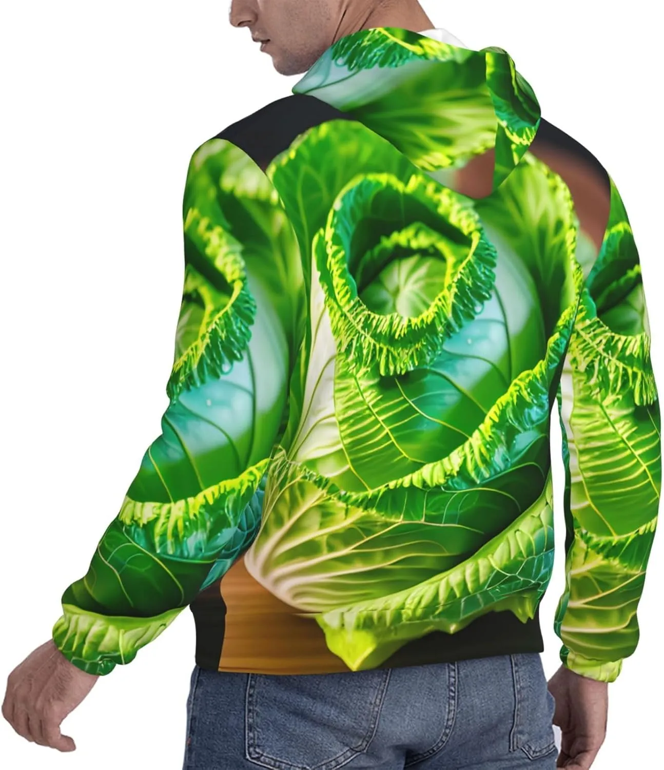 Bright Cabbage Print Pullover Hoodie Cozy Cotton Blend Men Hoodie Breathable Sweatshirt Casual Style