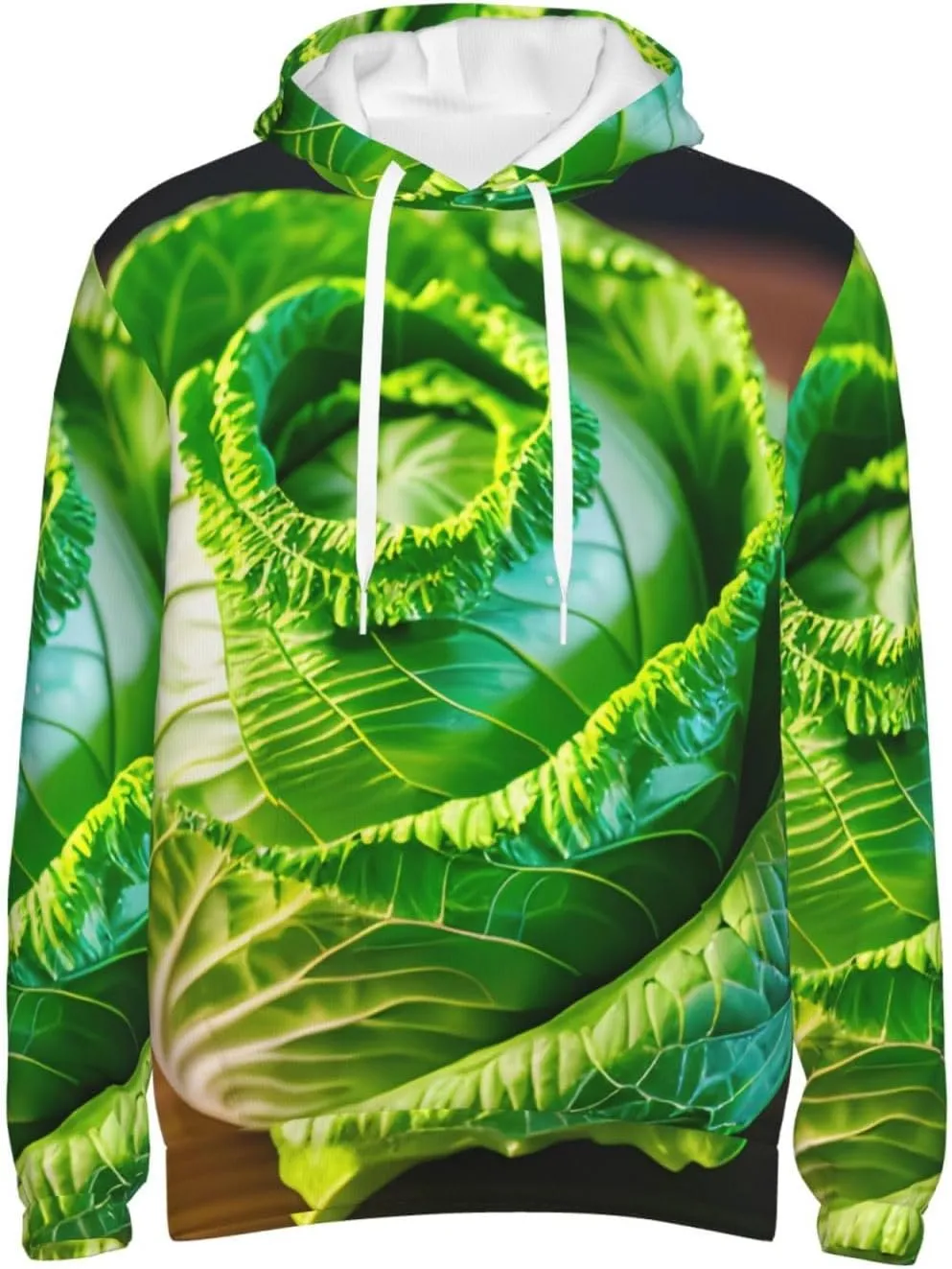Bright Cabbage Print Pullover Hoodie Cozy Cotton Blend Men Hoodie Breathable Sweatshirt Casual Style