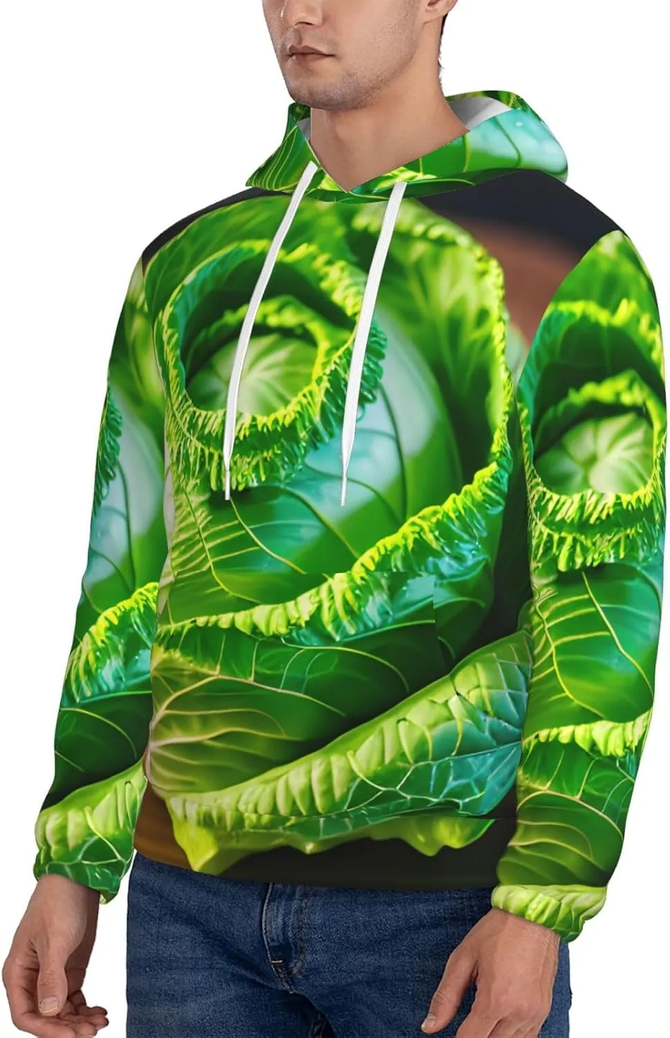 Bright Cabbage Print Pullover Hoodie Cozy Cotton Blend Men Hoodie Breathable Sweatshirt Casual Style