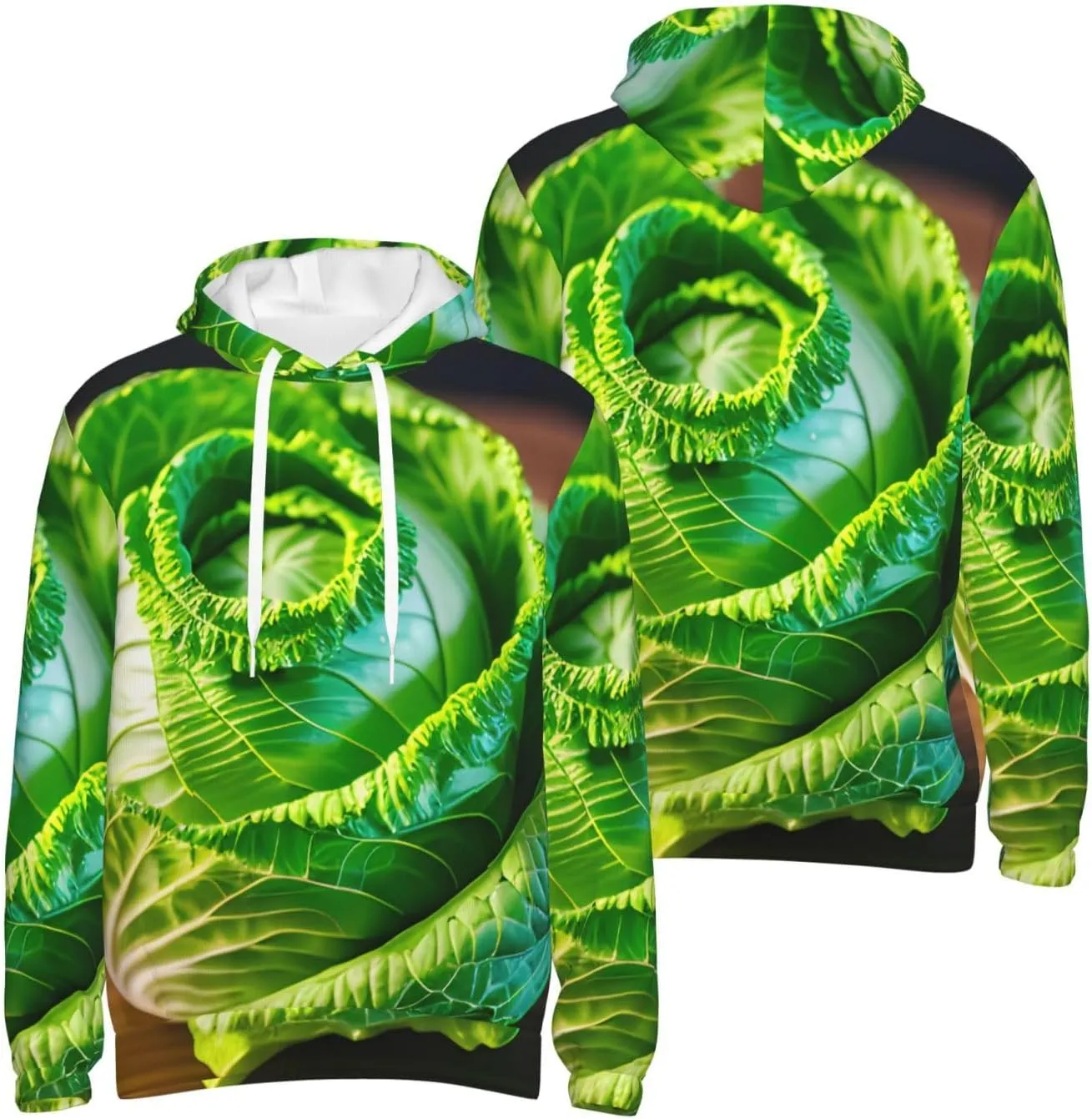 Bright Cabbage Print Pullover Hoodie Cozy Cotton Blend Men Hoodie Breathable Sweatshirt Casual Style