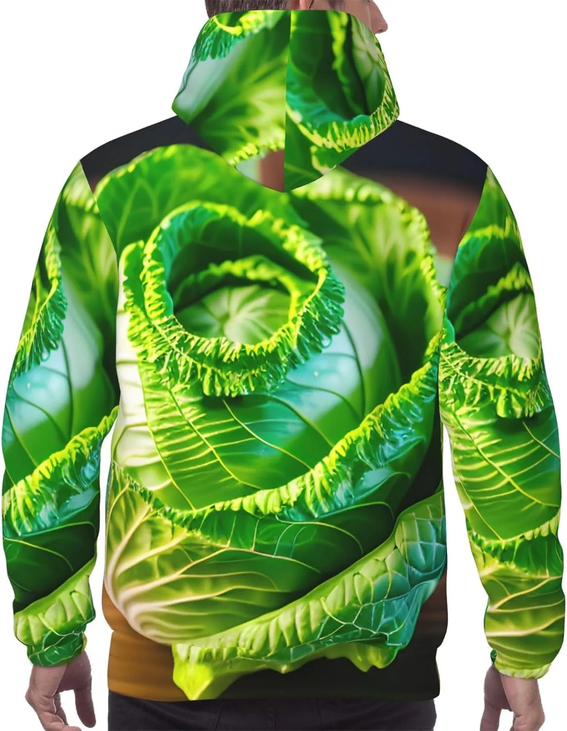 Bright Cabbage Print Pullover Hoodie Cozy Cotton Blend Men Hoodie Breathable Sweatshirt Casual Style