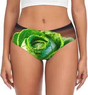 Bright Cabbage Print Soft Cotton Blend Panties,Comfortable Elastic Waistband,Seamless Fit For All-Day Wear