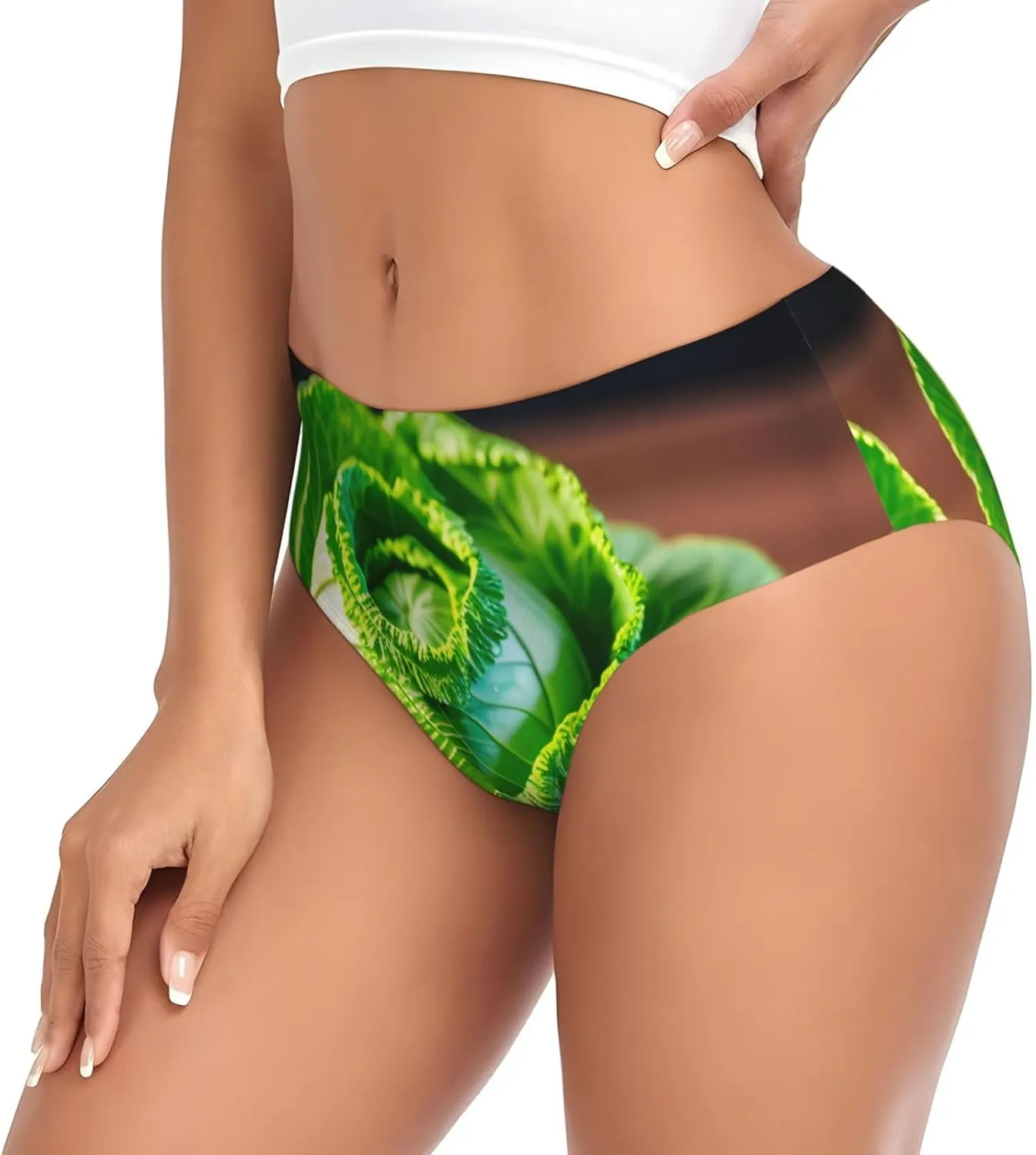 Bright Cabbage Print Soft Cotton Blend Panties,Comfortable Elastic Waistband,Seamless Fit For All-Day Wear