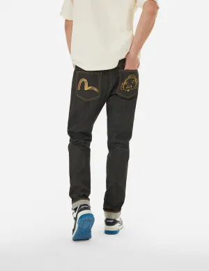 Brocade Seagull Appliqué and Godhead Embroidery Carrot Fit Jeans #2017