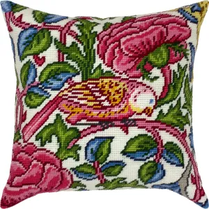 Brvsk Embroidery Kit for Adults and Beginners — Enchanted Bird by William Morris 16″ × 16″ with Clear, Precise Printed Design on Cotton Canvas; Includes 2 Needles, Yarn, and Easy-Read Chart
