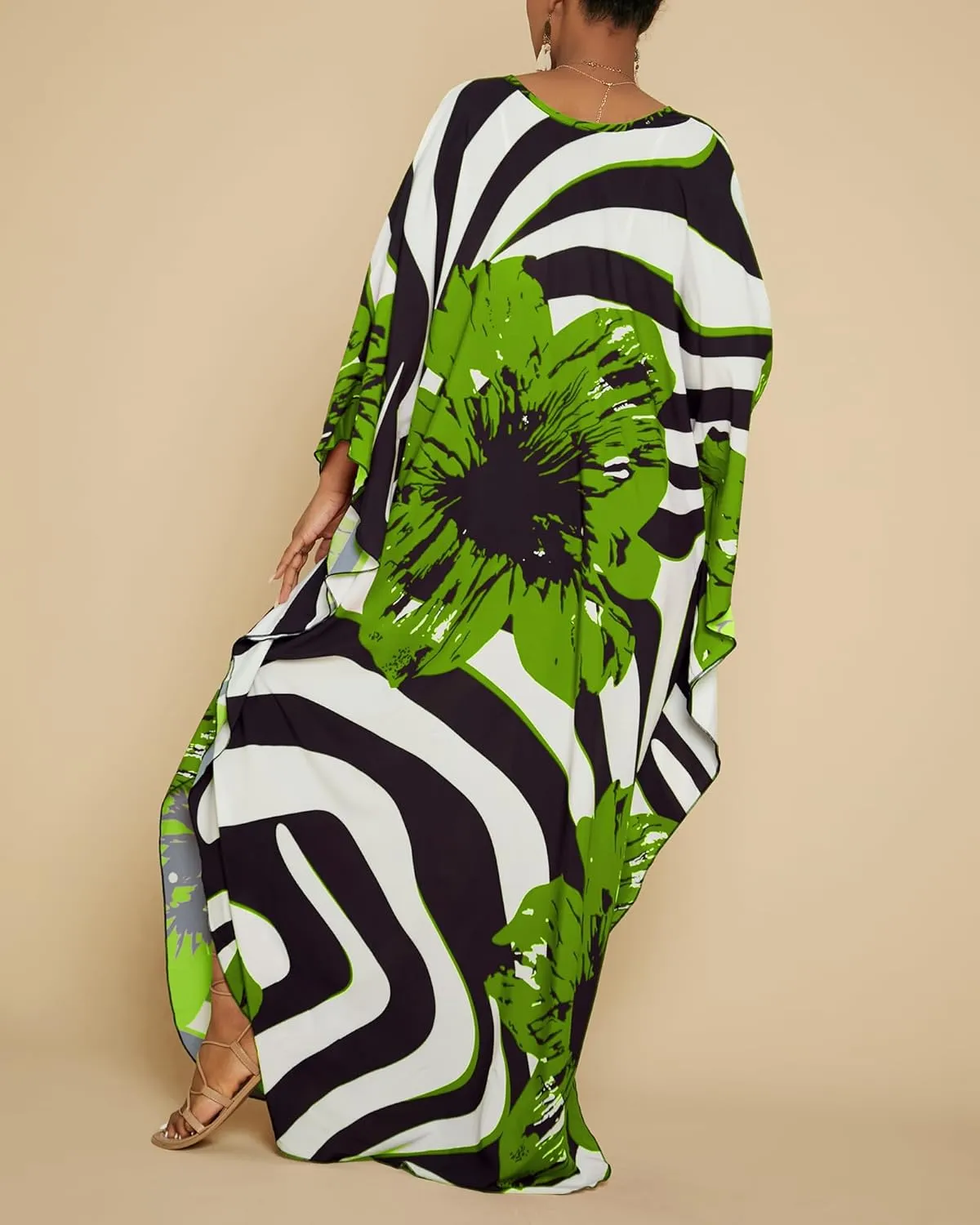 Bsubseach Women Floral Print Kaftan Dresses Plus Size Swimsuit Coverup 2025 Summer Bathing Suit Caftan Loungewear Beach Dress