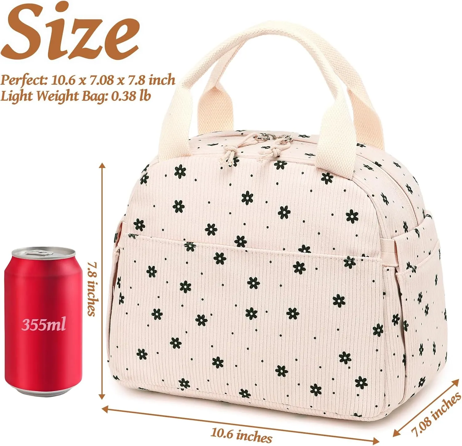 BTOOP Lunch Box for Women Men Cute Corduroy Lunch Bags Large Capacity Insulated Lunch Tote Bag For Work Travel Or Picnic