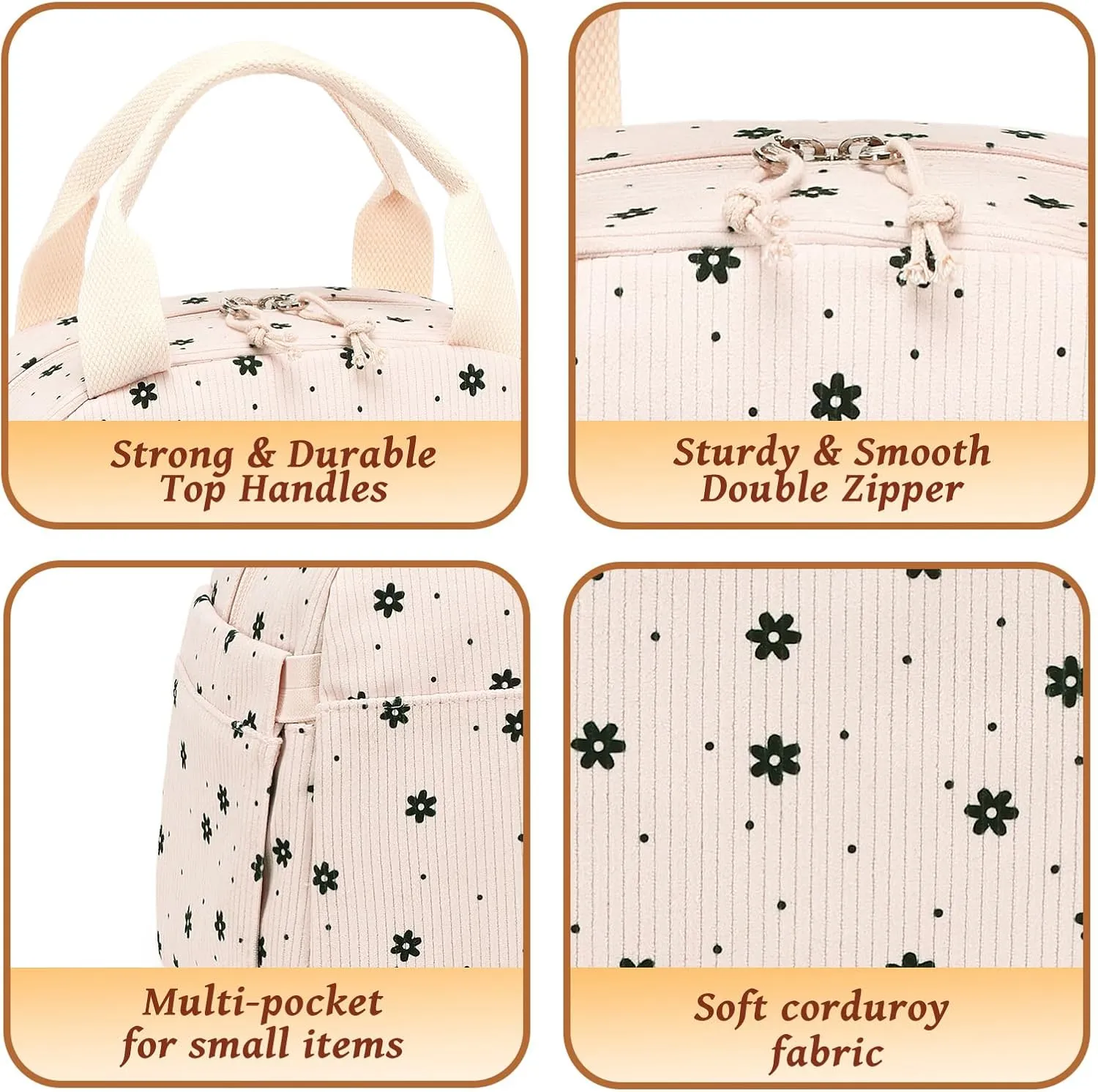 BTOOP Lunch Box for Women Men Cute Corduroy Lunch Bags Large Capacity Insulated Lunch Tote Bag For Work Travel Or Picnic