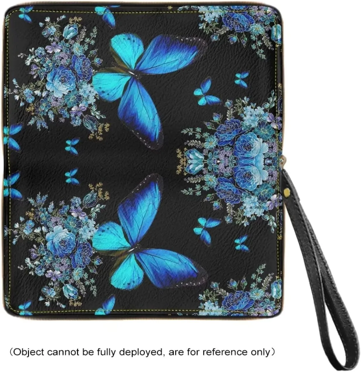 Bulopur Blue Butterfly Pattern Wallet for Women Zip Around Clutch Long Pu Leather Purse Credit Card Holder Phone Case Bags with Wristlet