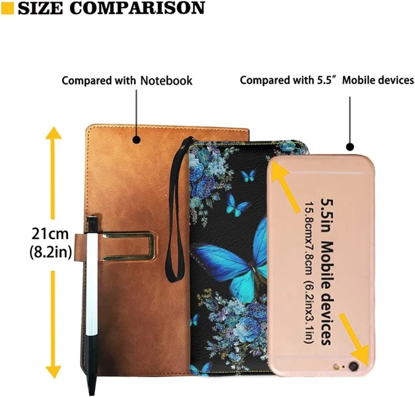 Bulopur Blue Butterfly Pattern Wallet for Women Zip Around Clutch Long Pu Leather Purse Credit Card Holder Phone Case Bags with Wristlet