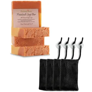 Bundle of 4 Patchouli Soap Bars and 4 Soap Saver Mesh Bags