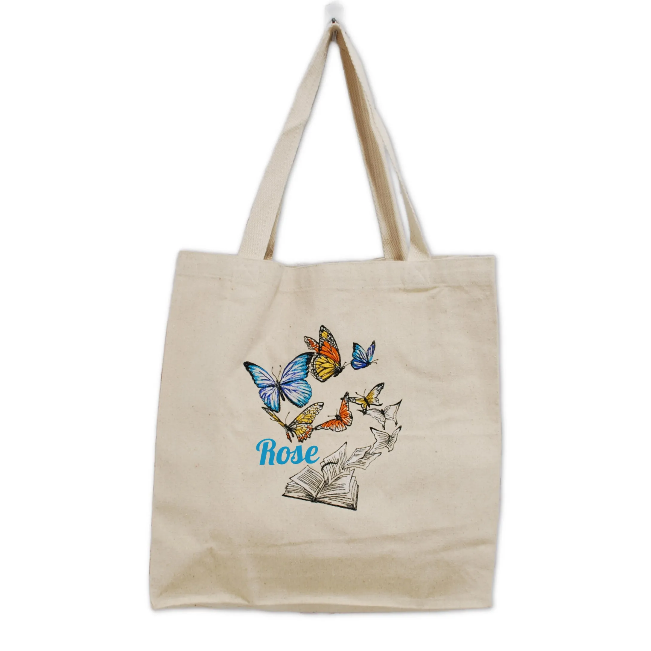 Butterfly Books Personalized Canvas Tote Bag