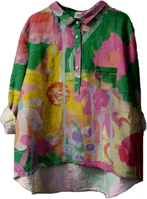 Button Down Shirts for Women Printed Loose Fit Tee Tops Lapel Neck Button Blouses Long Womens Clothes Trendy Spring